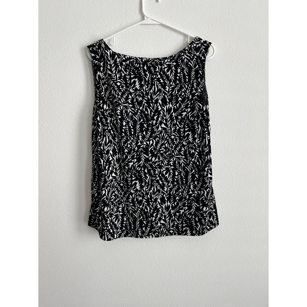 Liz Lange Maternity Blouse Top Women L Black White Stretch Leaf Print Sleeveless - Picture 3 of 4